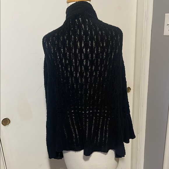 Peruvian Connection Elegant Black Women's Cardigan Drapey Bell Sleeve Sweater - Picture 5 of 6